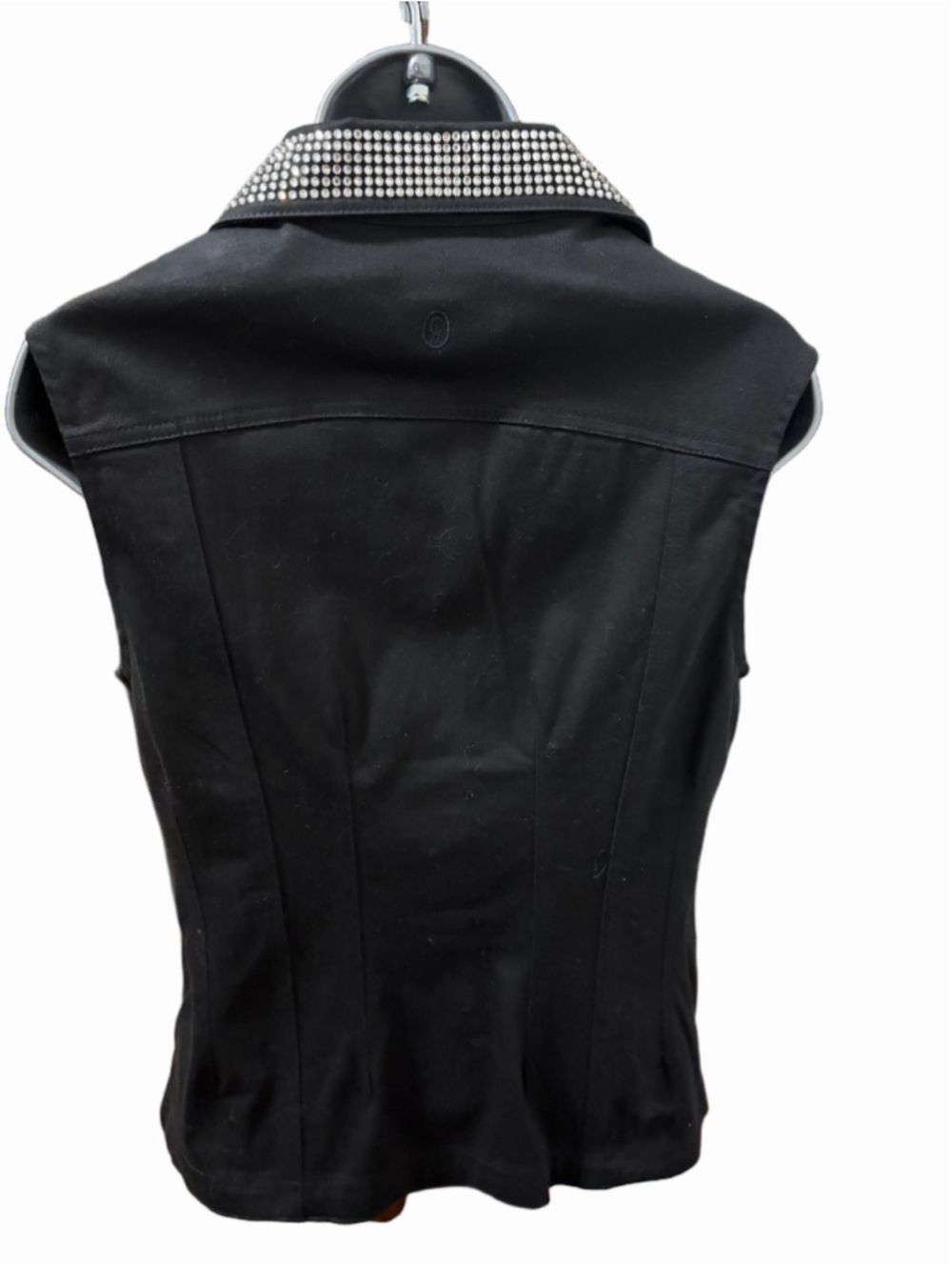 Parisline Black Denim Rhinestone Bling Vest Women's Small - Picture 5 of 9